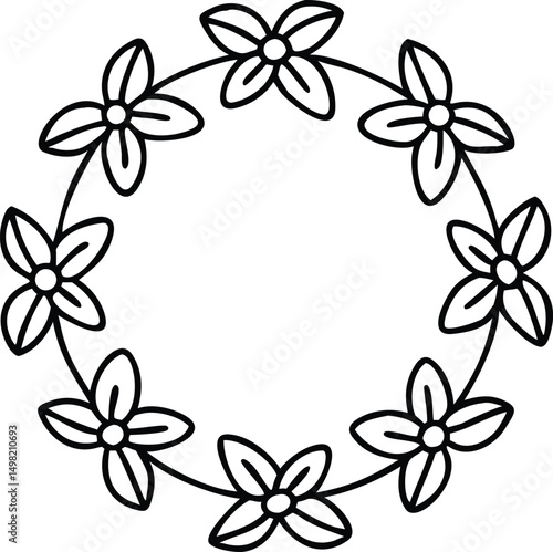 minimalist line drawing round floral wreath