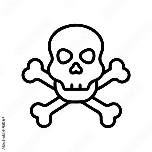 Stylized depiction of a skull with crossed bones beneath it in a simple black and white graphic style