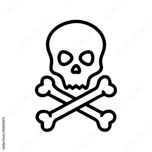 Outlined cranium and crossbones emblem in black and white for danger or warning sign design use case
