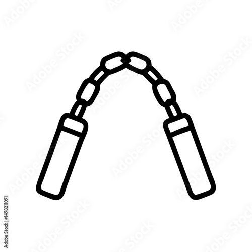 Isolated close up of nunchucks with a chain connecting the two handles in a simple graphic style