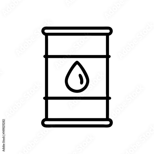 Metal container with a liquid symbol presented in a simple outline style drawing, a barrel icon image