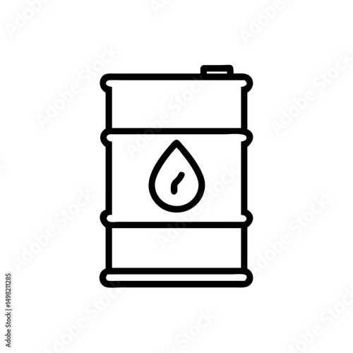 Outline graphic of a barrel with a drop symbol on it used for storage and transport of fuel source