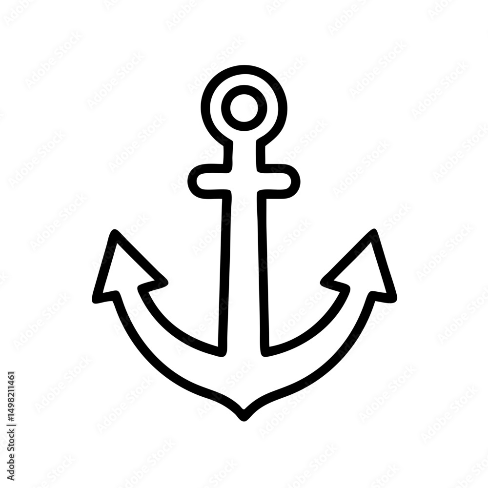 Simple black outline of a nautical anchor with a ring at the top and curved arms design element Simple black outline of a nautical anchor with a ring at the top and curved arms design element