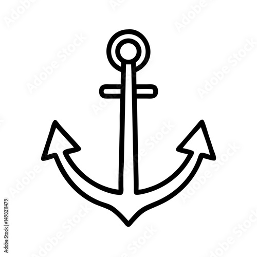 Simple black outline drawing of a nautical anchor with a rounded top and two pointed fluke arms design