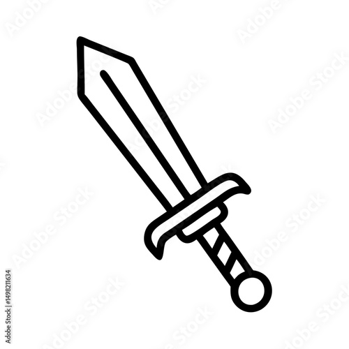 A simple outline drawing of a medieval sword with a twisted grip and a sharp pointed blade design