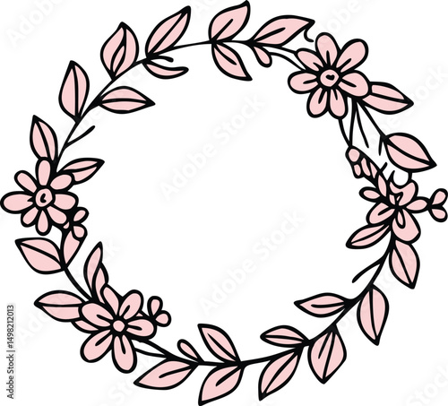 minimalist line drawing round floral wreath