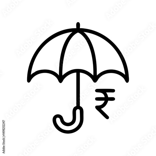 Umbrella icon protecting a rupee symbol representing financial safety and security concept design element