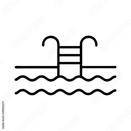A graphic showing a swimming area with wavy water and a ladder entering the water area design