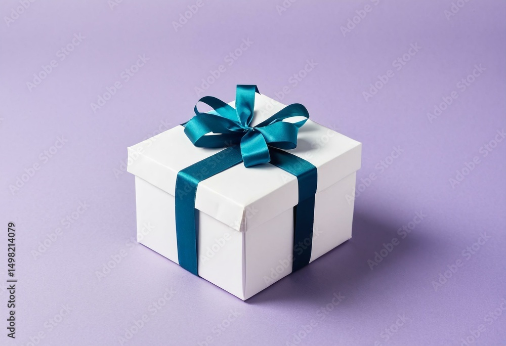 Fototapeta premium A white gift box with a blue ribbon and bow.