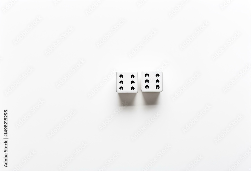 Two white dices on a plain white surface. Two white dices on a plain white surface.