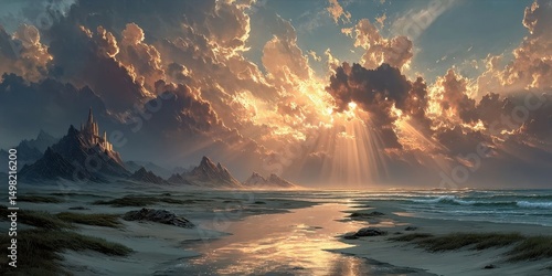 Sun Rays Breaking Through Clouds Lighting Up the Landscape