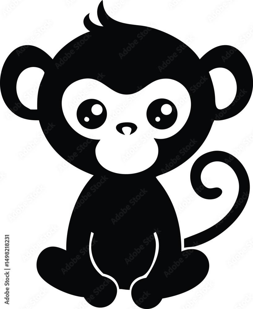 Obraz premium silhouette cute baby monkey sitting simple vector 