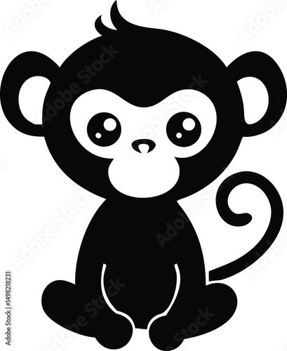 silhouette cute baby monkey sitting simple vector 
