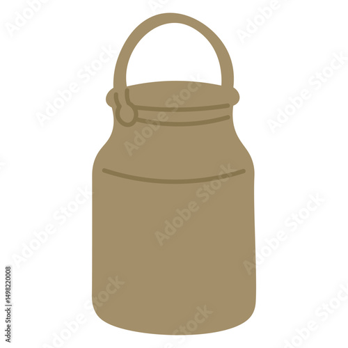 Vintage metal milk can with handle, rustic farm container in cute cartoon flat style.