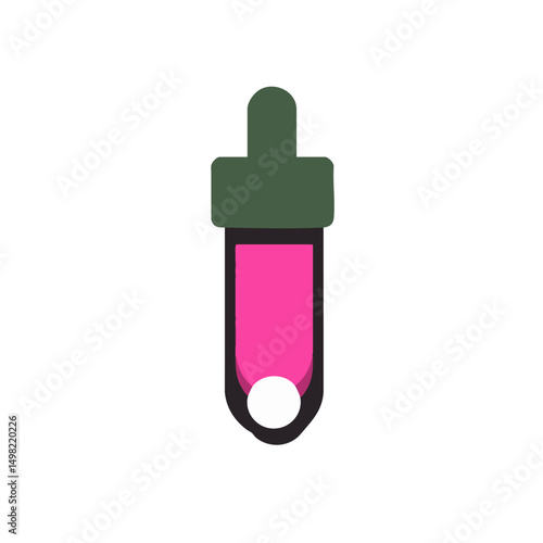 Flat minimal bold silhouette vector of medicine dropper pink silhouette with a white accent detail health wellness vector
