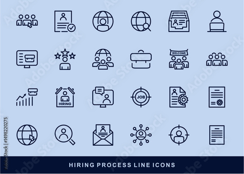 Hiring Process Line Icons. Recruitment, Job Application, Interview, Candidate Selection Vector Set