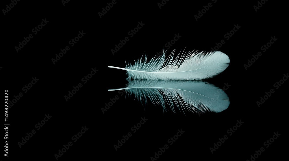 Obraz premium A single white feather displayed with its perfect mirrored reflection