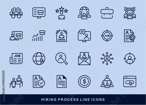 Hiring Process Line Icons. Recruitment, Job Application, Interview, Candidate Selection Vector Set