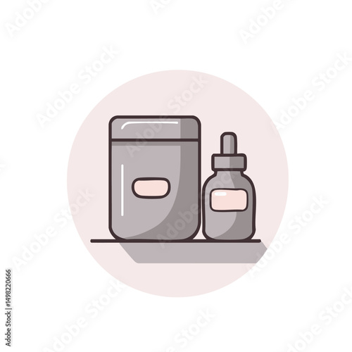 Flat minimal bold silhouette vector of self care kit gray silhouette with a light pink accent detail health wellness vector
