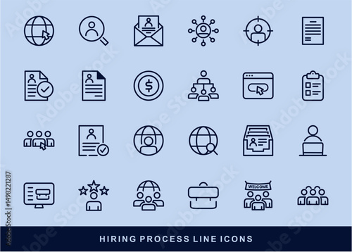 Hiring Process Line Icons. Recruitment, Job Application, Interview, Candidate Selection Vector Set