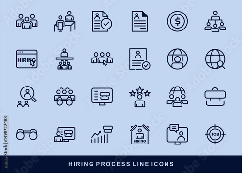 Hiring Process Line Icons. Recruitment, Job Application, Interview, Candidate Selection Vector Set