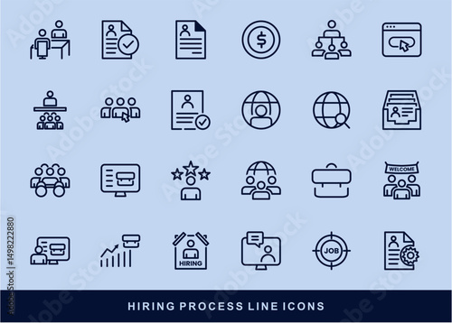 Hiring Process Line Icons. Recruitment, Job Application, Interview, Candidate Selection Vector Set