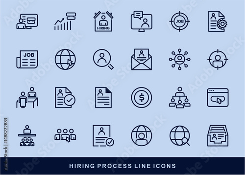 Hiring Process Line Icons. Recruitment, Job Application, Interview, Candidate Selection Vector Set
