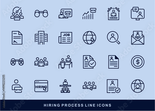 Hiring Process Line Icons. Recruitment, Job Application, Interview, Candidate Selection Vector Set
