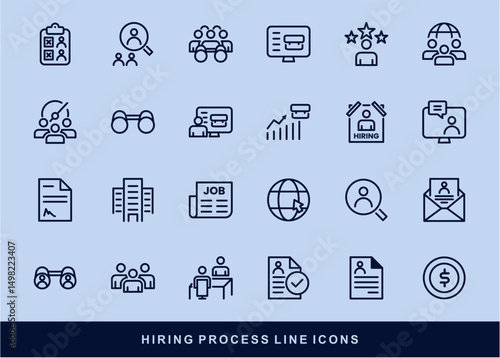 Hiring Process Line Icons. Recruitment, Job Application, Interview, Candidate Selection Vector Set