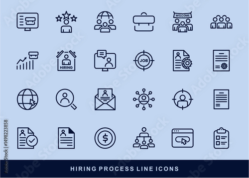 Hiring Process Line Icons. Recruitment, Job Application, Interview, Candidate Selection Vector Set