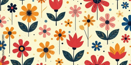Wallpaper Mural Vibrant Floral Pattern Featuring Diverse Blossoms and Artistic Foliage Arranged in a Seamless Repeating Design Torontodigital.ca