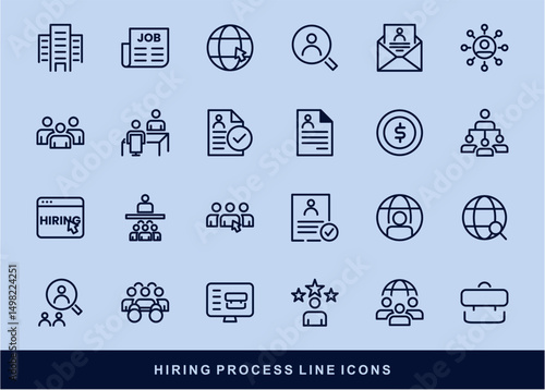 Hiring Process Line Icons. Recruitment, Job Application, Interview, Candidate Selection Vector Set