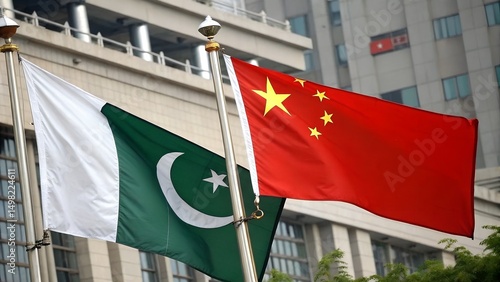 china vs pakistan flags on poles 