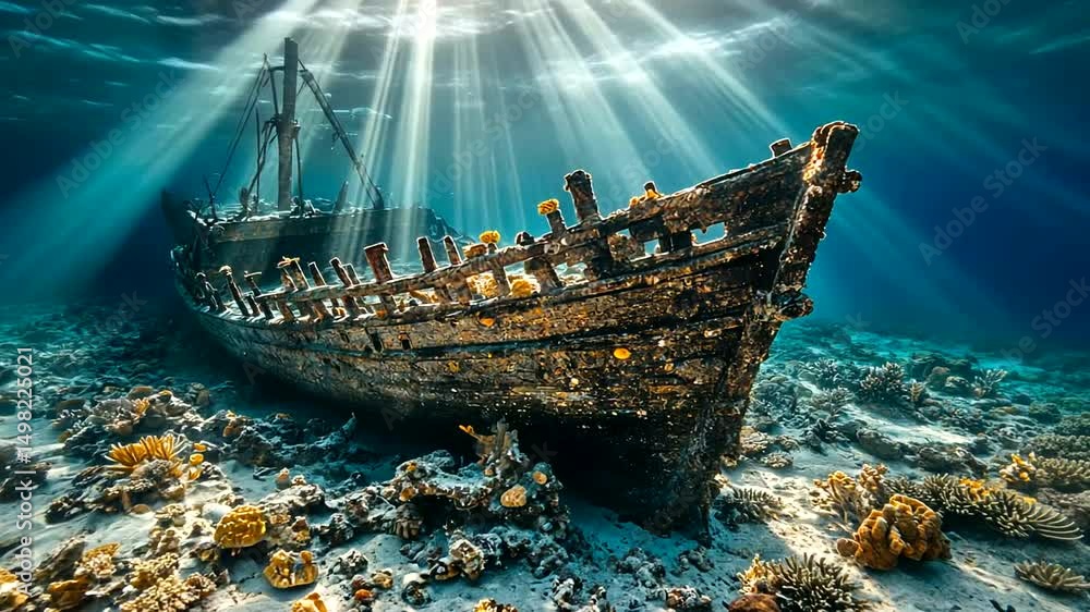 Abandoned Shipwreck Beneath Crystal Waters Abandoned Shipwreck Beneath Crystal Waters