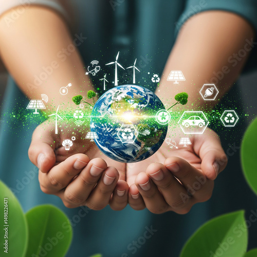 Wallpaper Mural hand holding globe with recycle symbol Torontodigital.ca