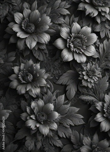 Wallpaper Mural Intricate charcoal floral wallpaper, seamless pattern, black, dark hues, seamless Torontodigital.ca