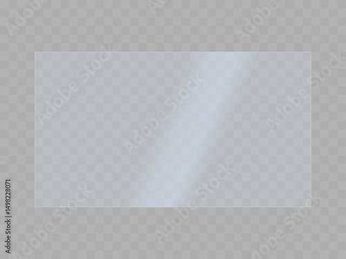texture of transparent glass size 16:9 . Rectangular shape of glass with blue tint on transparent background. Stock vector illustration