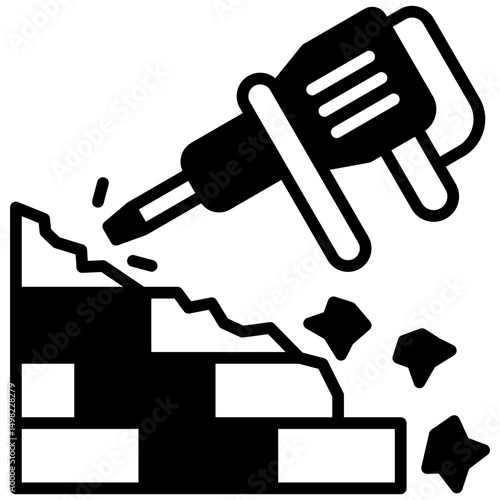 Hammer Drill mini illustration glyph icon, use for civil engineering, industry, construction, UI, UX kit, app and web development, digital or print.