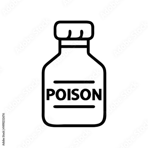 Line art bottle labeled poison in minimalist style, icon, vector  