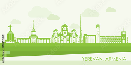 Green Skyline panorama of city of Yerevan, Armenia - vector illustration