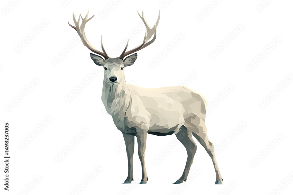 Fototapeta premium A majestic white deer with intricate antlers standing in a geometric style against a black bac