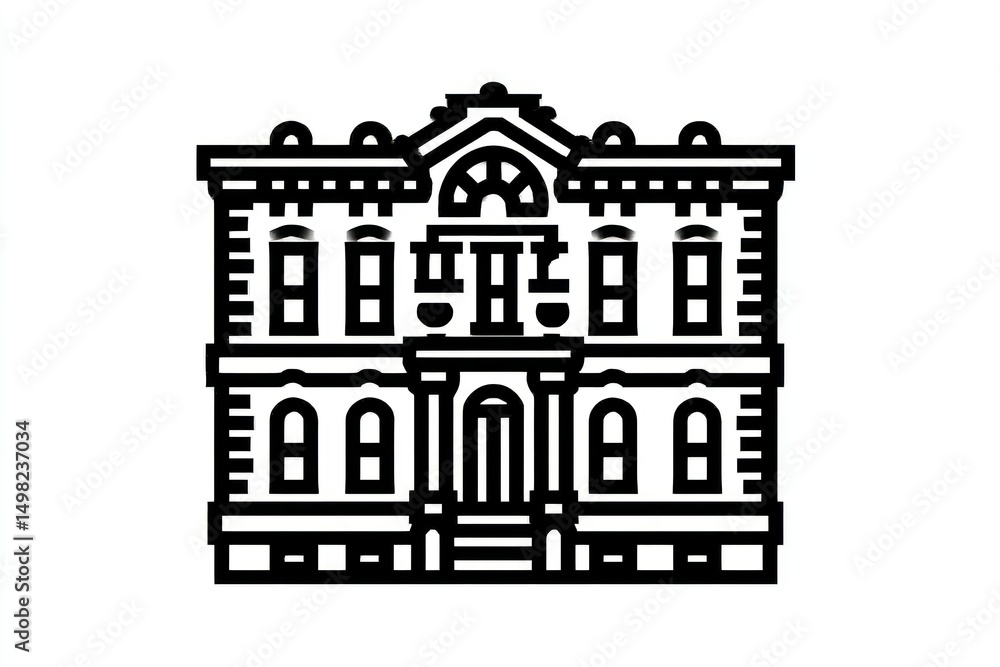 Fototapeta premium Architectural Illustration of a Classic Building Facade with Symmetrical Design and Ornate Deta
