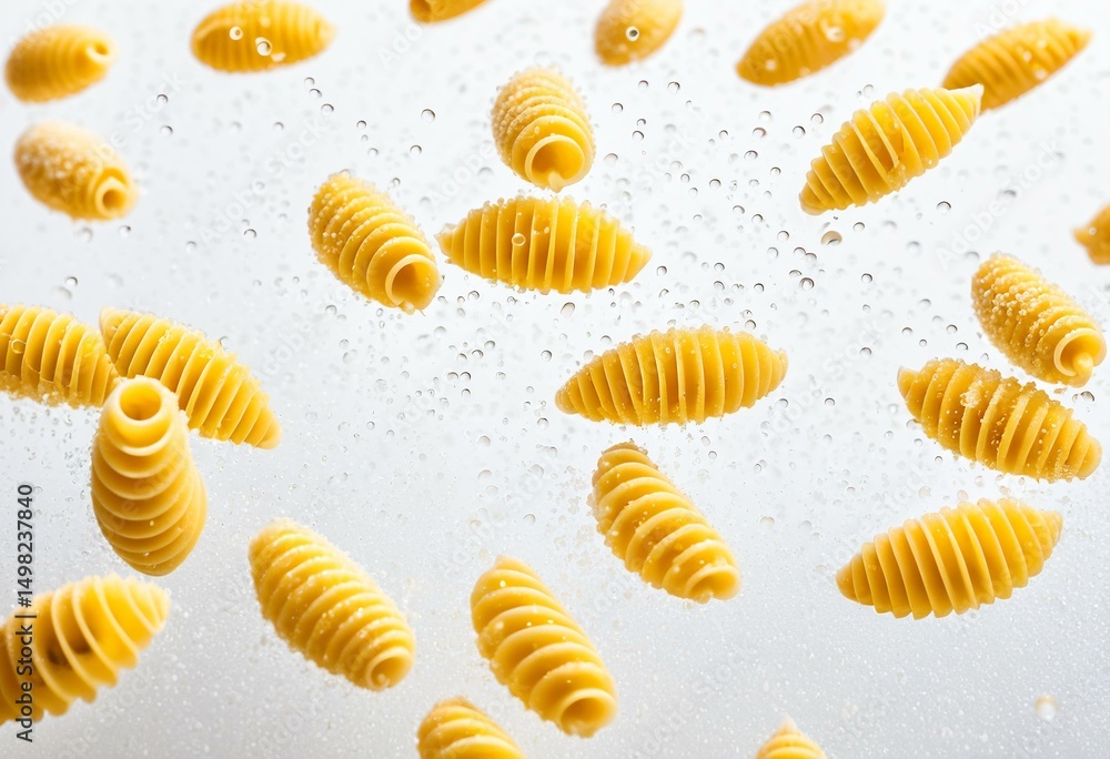 A bunch of pasta falling into a bowl of milk. A bunch of pasta falling into a bowl of milk.