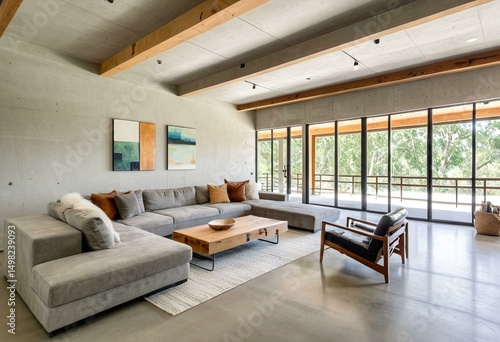 Wallpaper Mural A living room filled with furniture and large windows. Torontodigital.ca