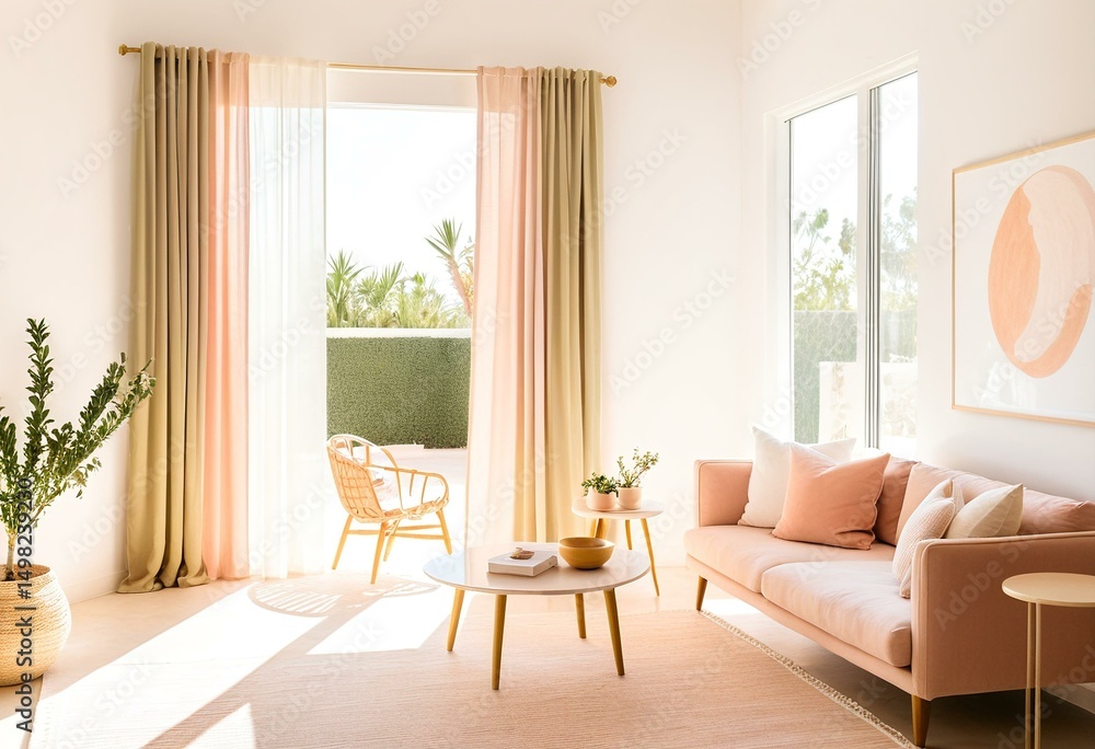 Fototapeta premium A living room filled with furniture and a large window.