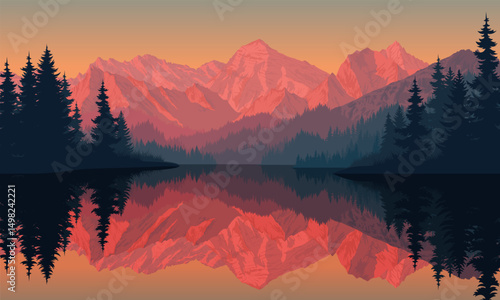 vector morning on a mountain lake