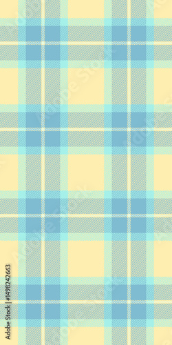 Perfect fabric vector pattern, isolation plaid texture seamless. Couch background textile tartan check in yellow and cyan colors.