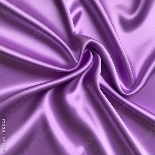 Light purple silk satin. Shiny smooth fabric. Wavy folds. Elegant lilac background with space for design.
