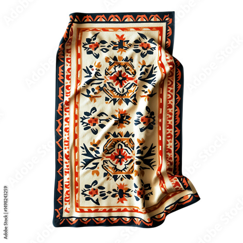 Retro Beach Towel with Large Vintage Inspired Pattern Isolated on Transparent Background