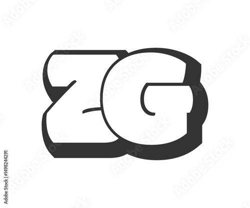 ZG logo, bubble comic lettering, rounded in graffiti style black and white silhouette. Trendy preschool Z and G letter text for festival party, personal initials, children funky print and web.